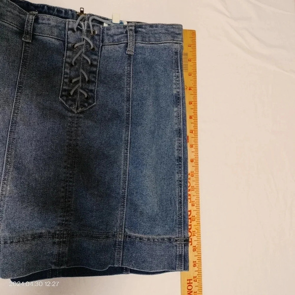 Hayden Los Angeles size Small Denim Accent Tie Waist Retro Mini Skirt Boho - Picture 7 of 7